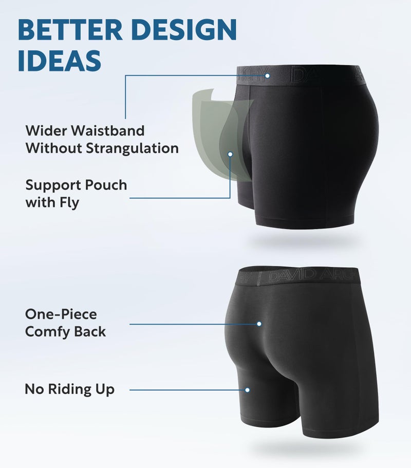 DAVID ARCHY Mens Underwear Boxer Briefs Breathable Soft Moisture-Wicking with Fly Underwear Long Leg 8" for Men 3 Pack (XL, Black - 8" in 3 Pack) - Image 5